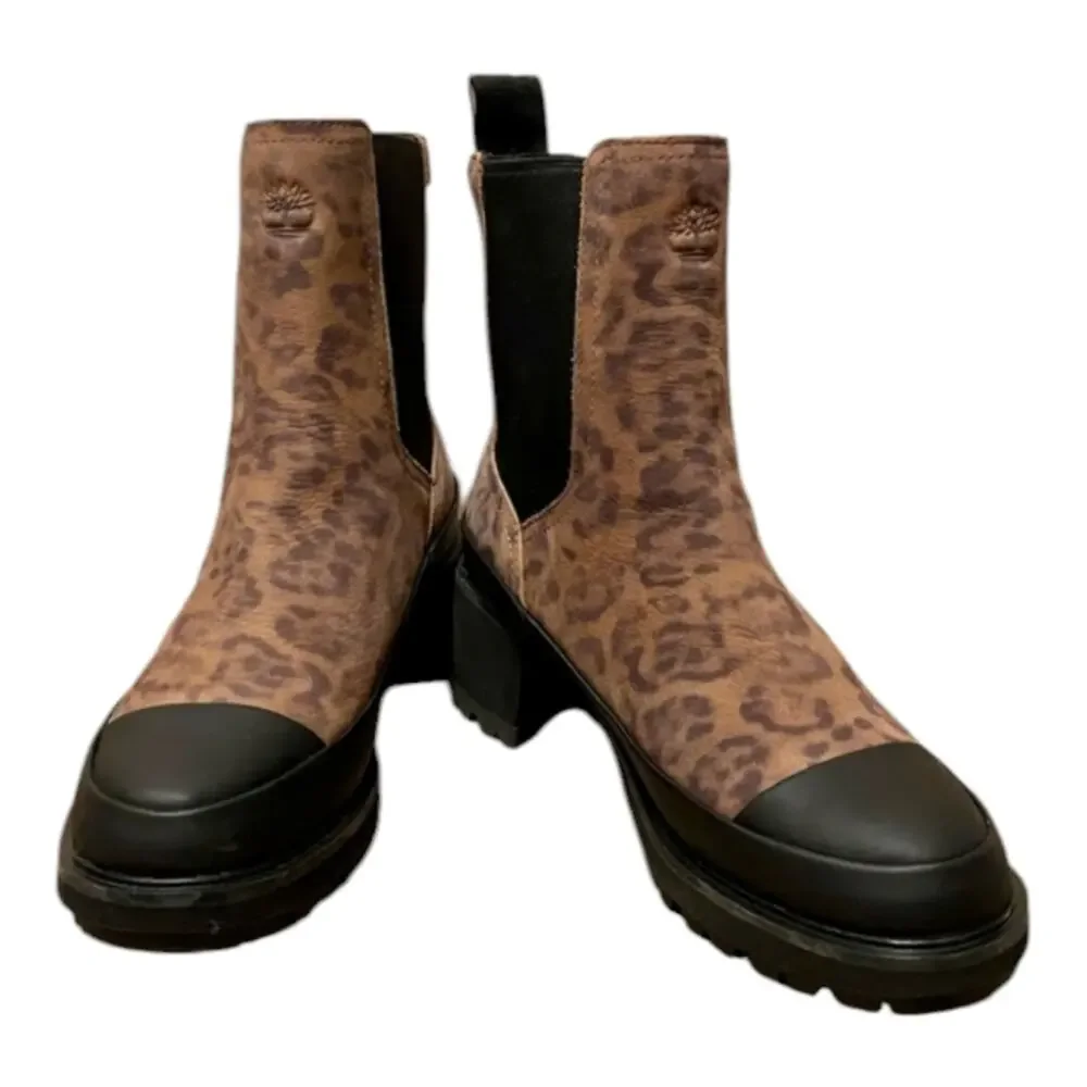Timberland Kori‎ Chelsea Boots Leopard Print Leather Lug Sole Ankle Booties